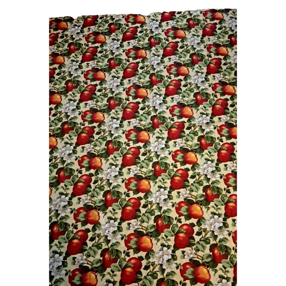 Red Apple Blossom Tablecloth Fruit Harvest Yellow Oblong Cottage Country 69x56 - Picture 2 of 3